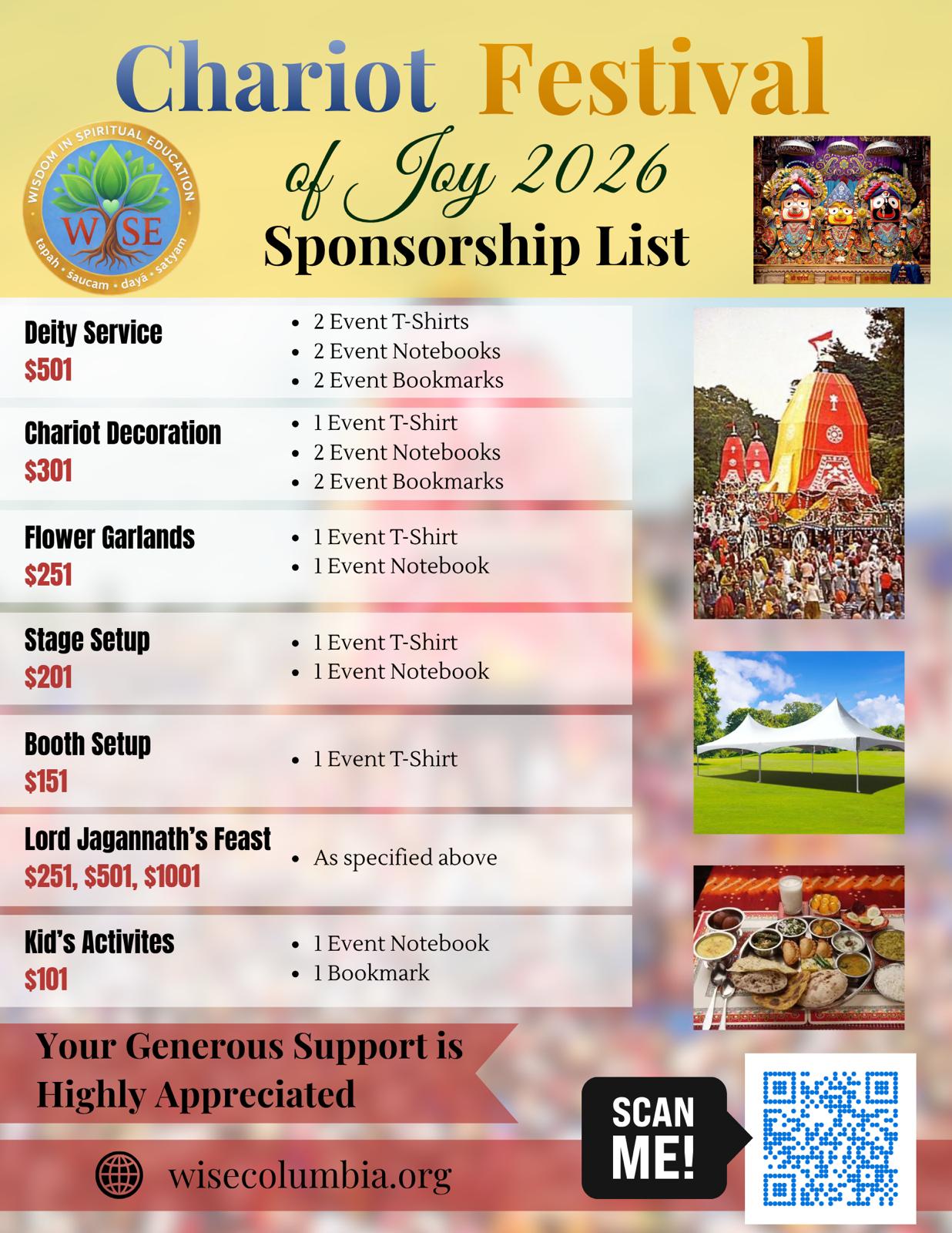Chariot Festival of Joy 2026 Sponsorship List