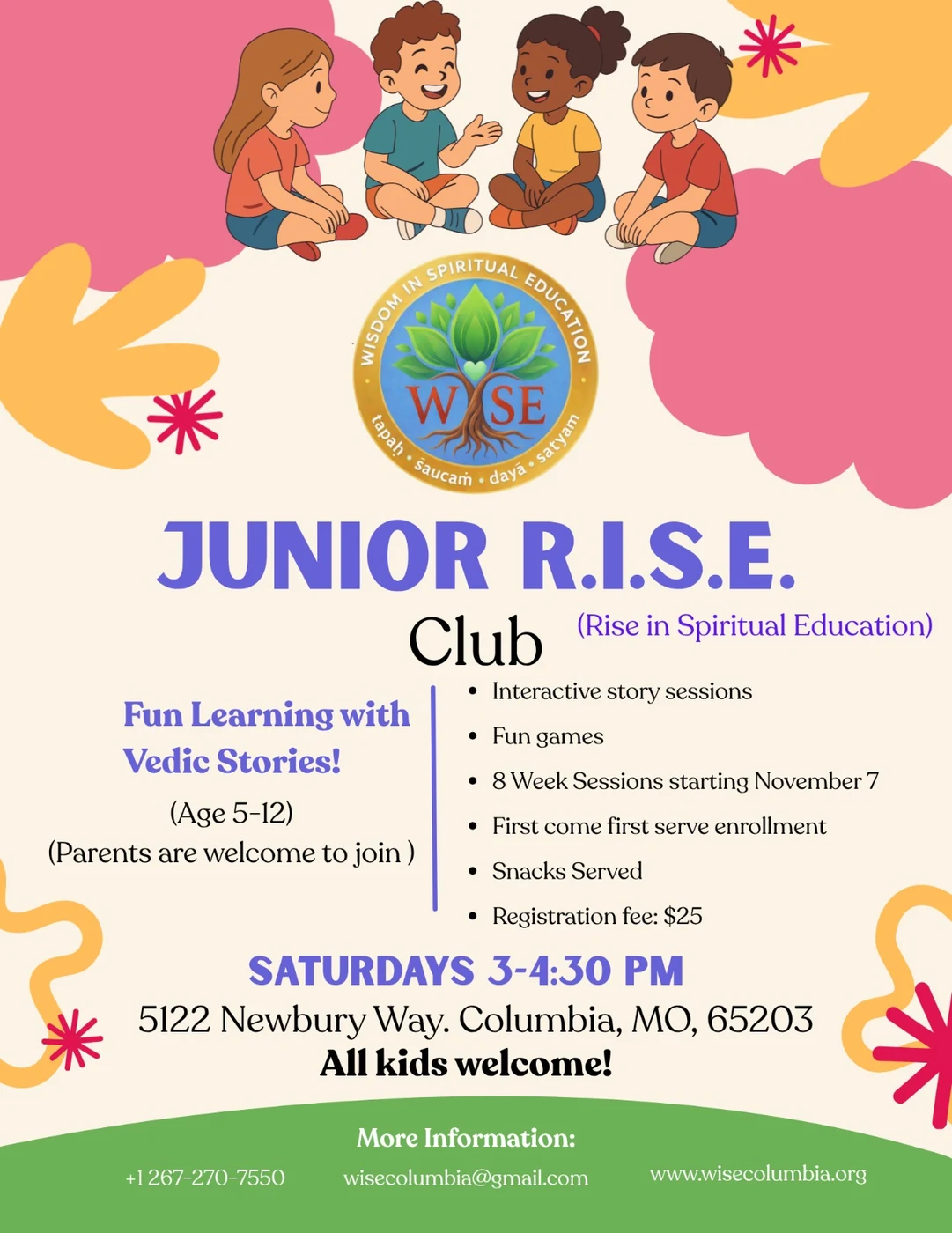 Junior R.I.S.E. Club flyer - Saturdays 3-4:30 PM starting November 7 (Age 5-12)