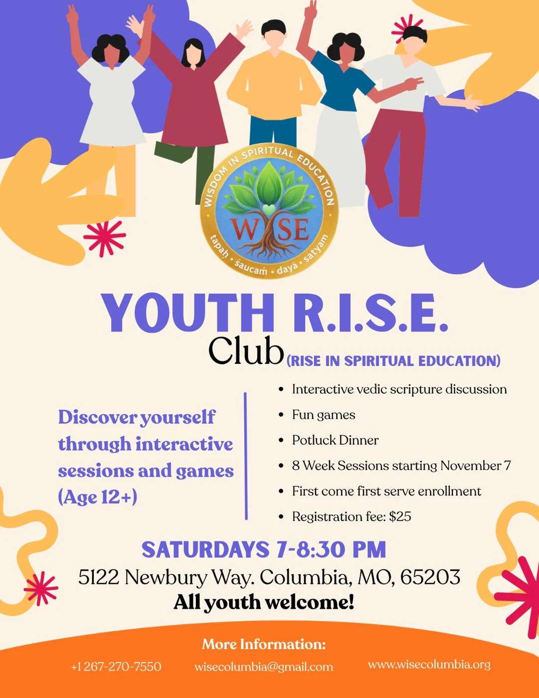 Youth R.I.S.E. Club flyer - Saturdays 7-8:30 PM starting November 7 (Age 12+)